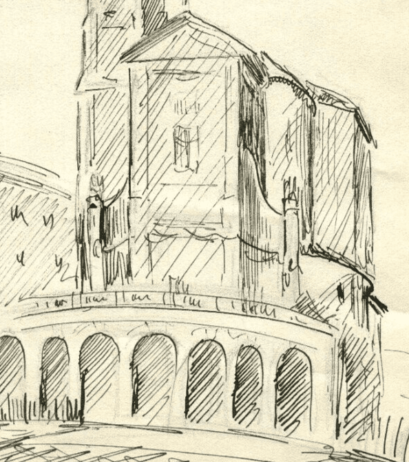 Vintage Ink Original Drawing Cityview, Nice, France Church image 4
