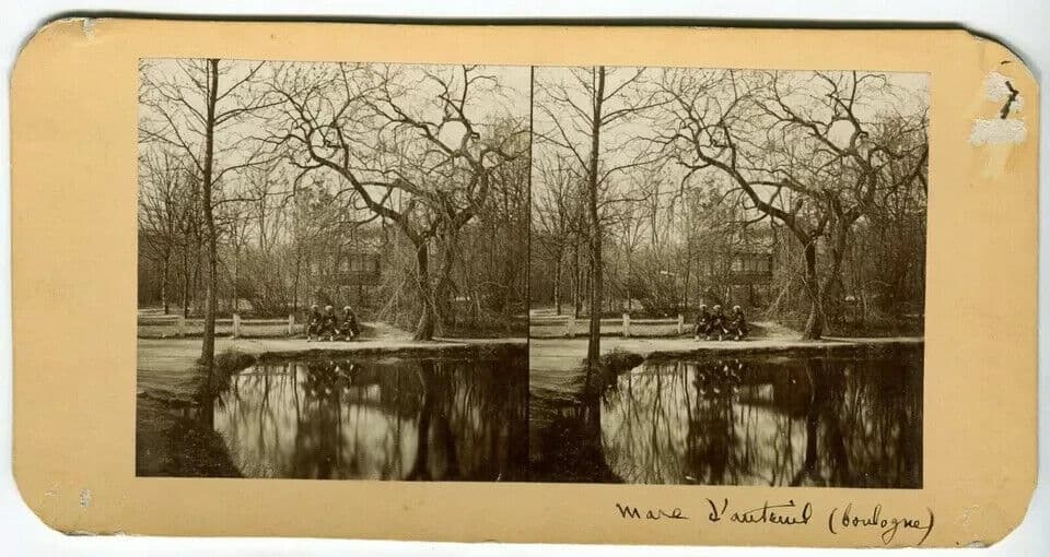 Vintage Stereoview - Mare d'Auteuil Boulogne - Albumen c. 1880 image 3