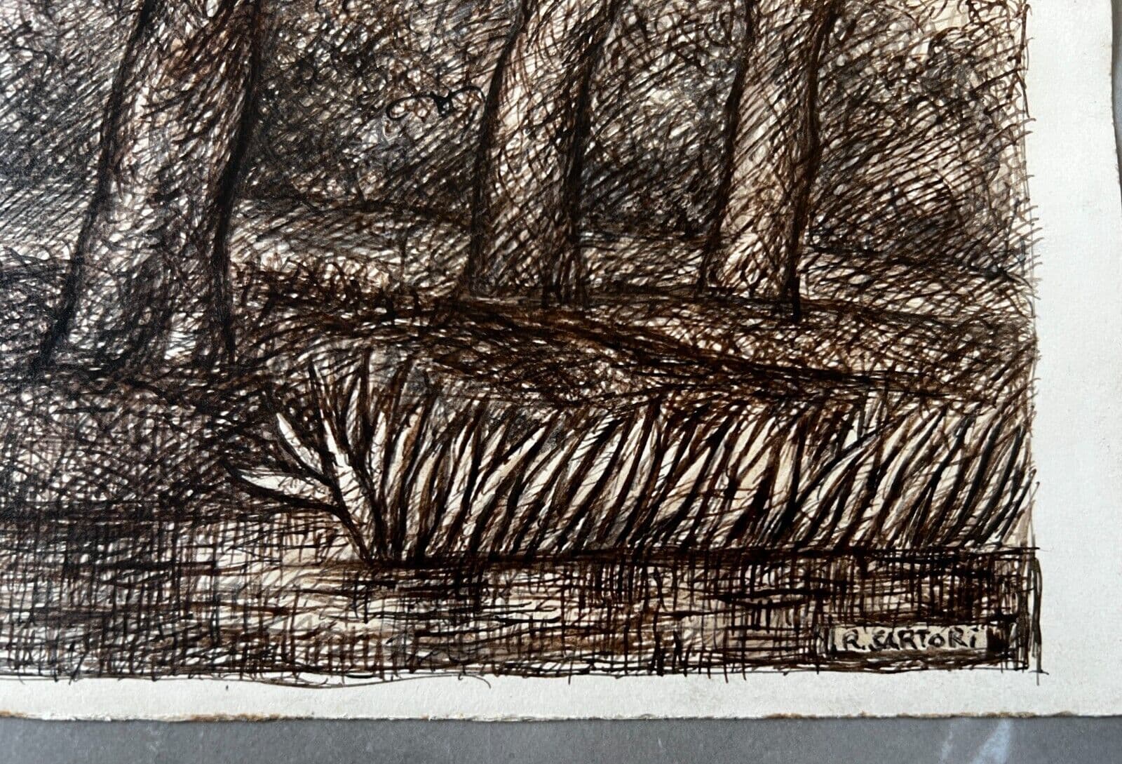 Original Antique Ink Drawing Landscape with Trees Artwork image 6