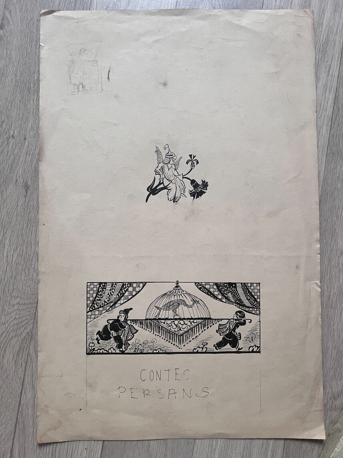 Antique Drawing Original People, Horse, Illustration, Sketch Persian Tales image 7