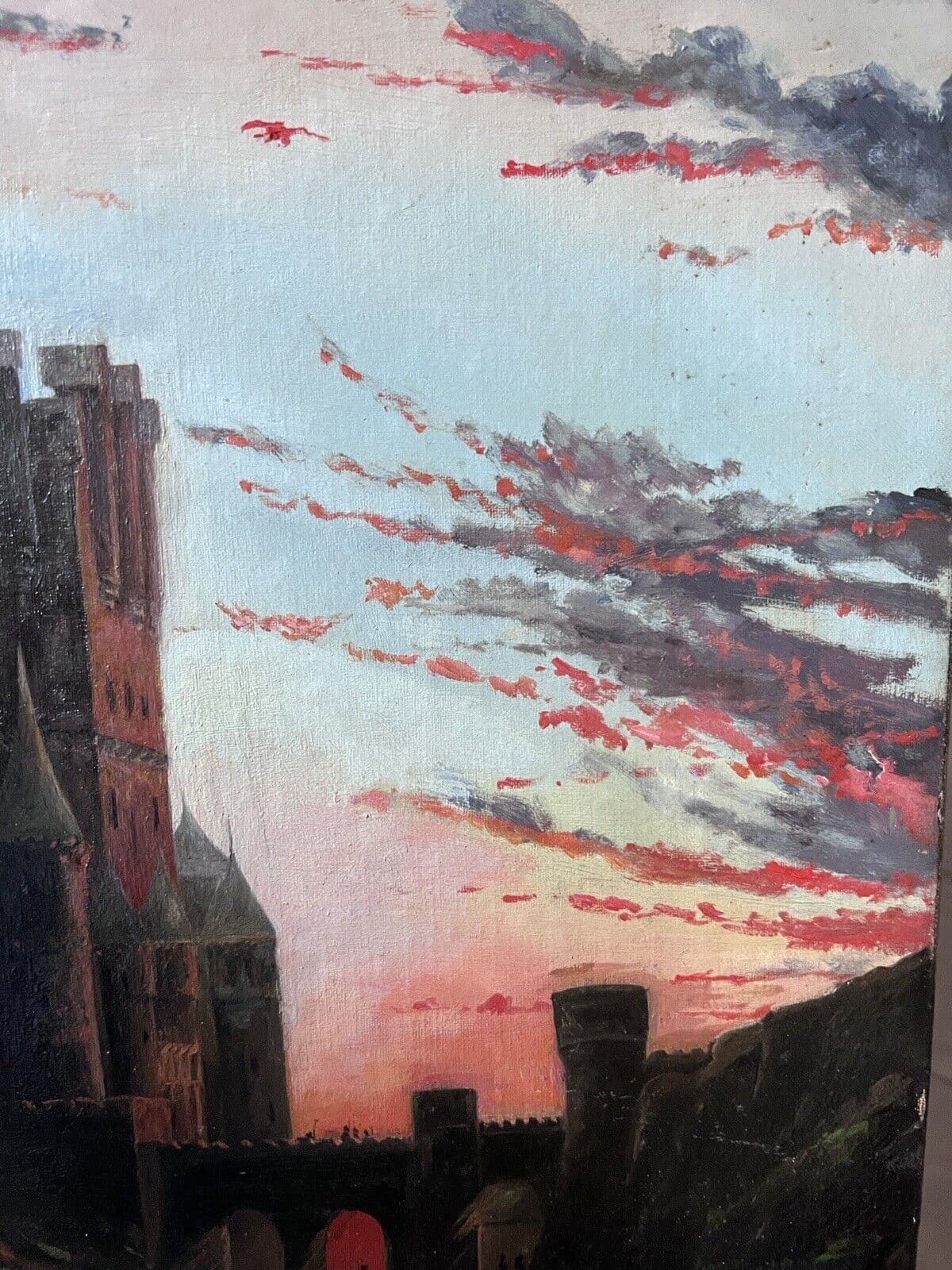 Painting Castle and Figures, Sunset 19th Century image 4