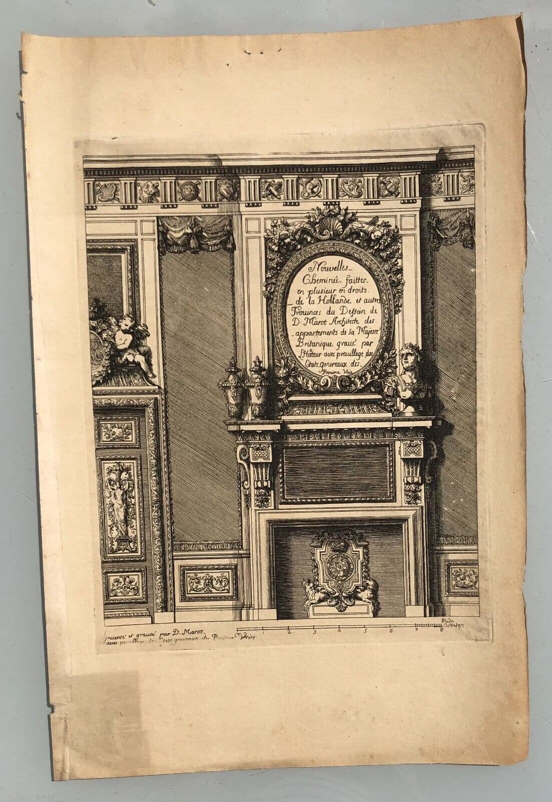 Antique Original Etching Jean MAROT Mariette, Fireplace, Architecture  x7 image 7