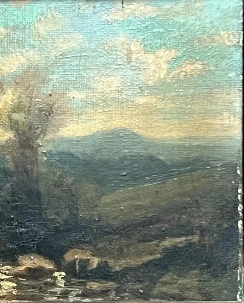 Antique Painting Original Landscape, River , Forest, Trees 19th century Framed image 4