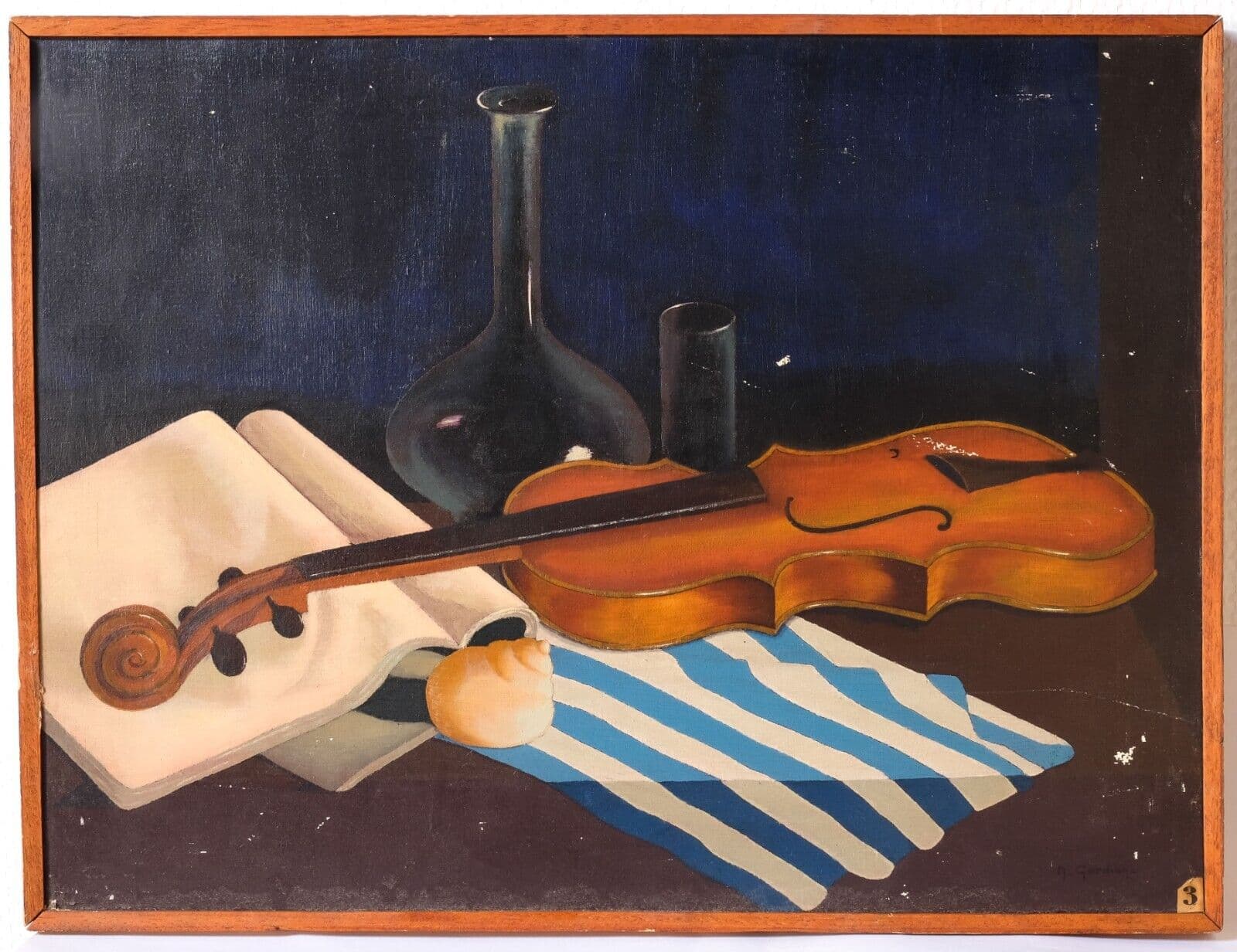 Antique Oil Old Original Painting Still life with Violin, Still Life image 6