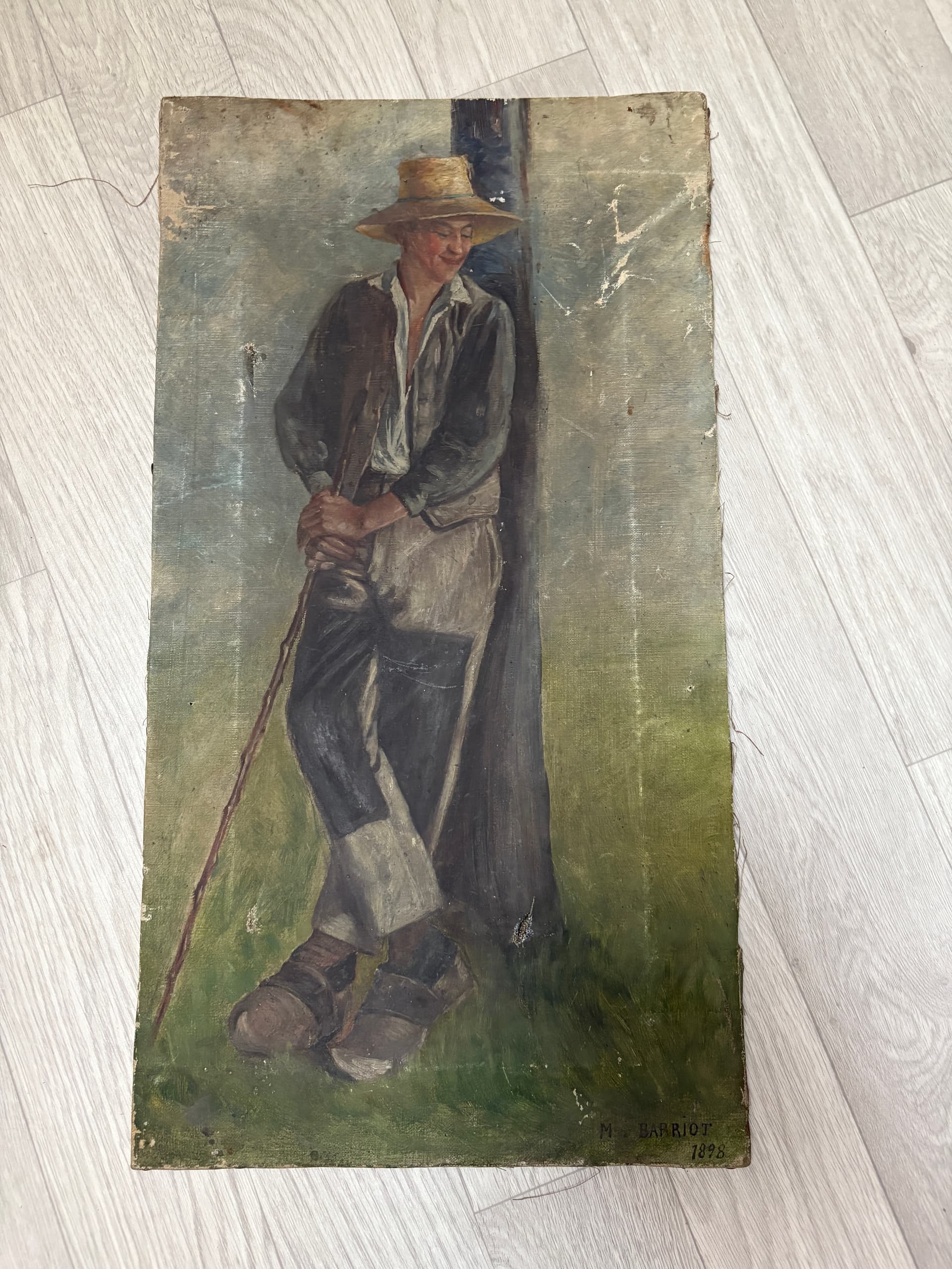 Antique Painting Original Man Portrait Peasant signed 1898