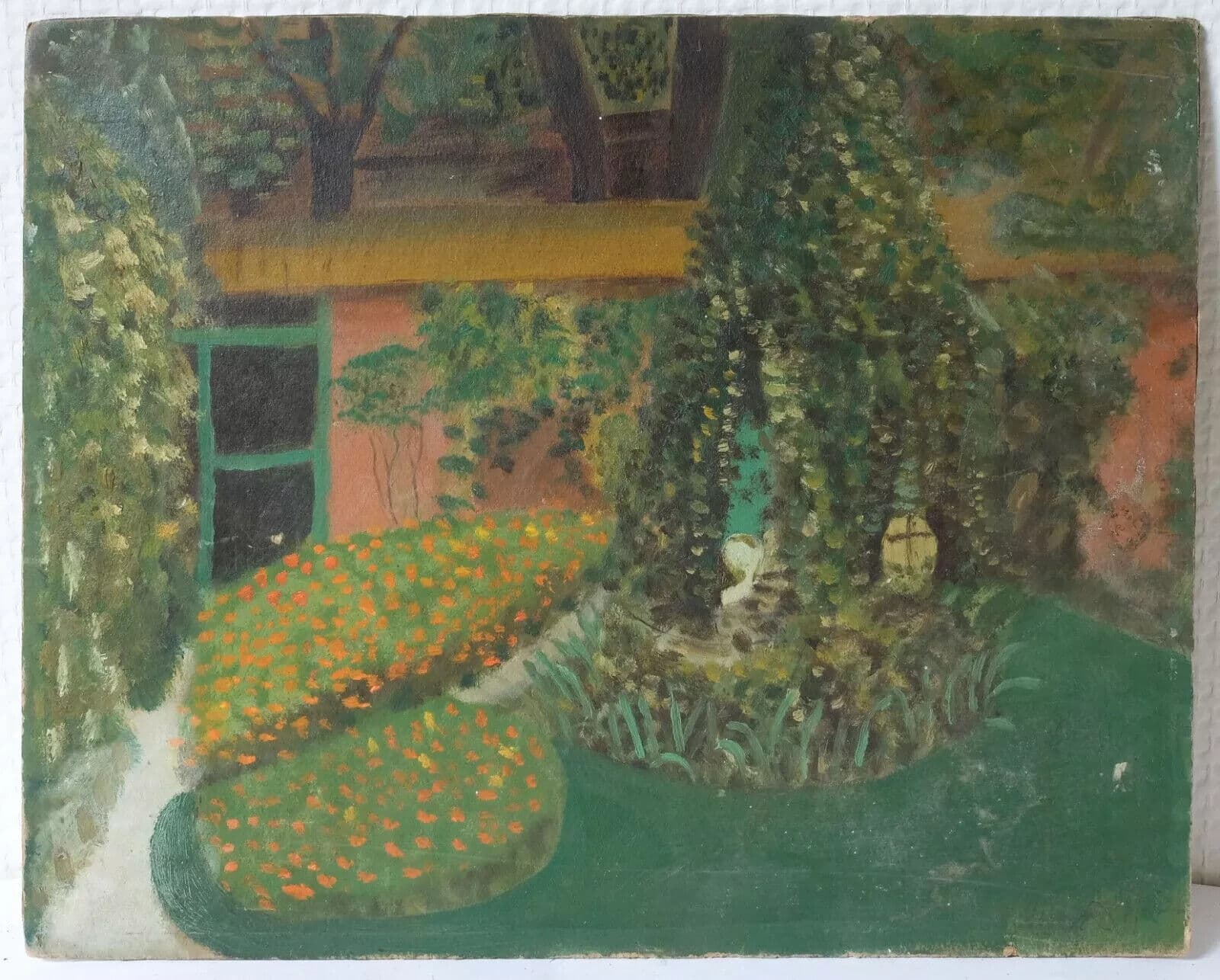 Antique Oil Original Painting Signed Garden Landscape, Floral image 7