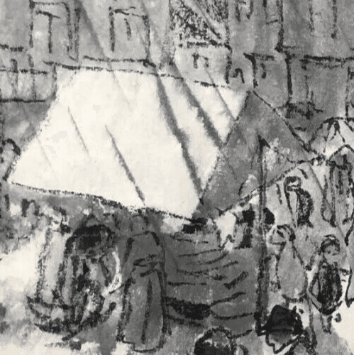 Antique Drawing Characters in the Rain By Jules CHADEL (1870-1942), Umbrellas image 2