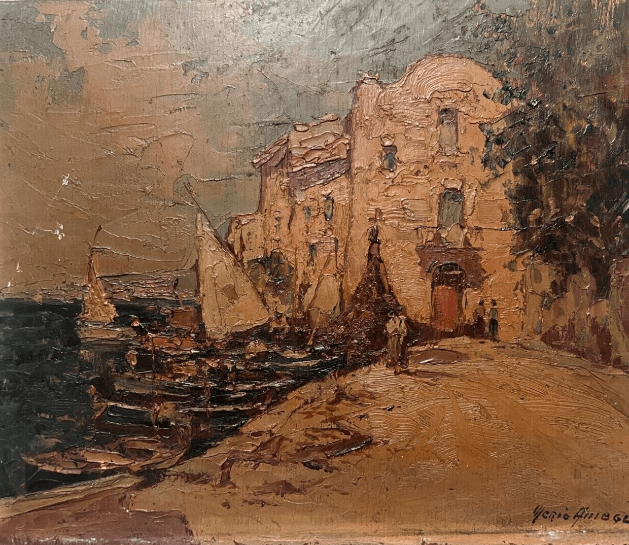 Vintage Painting Merio AMEGLIO (1897-1970) Maritime Landscape, Seascape image 1