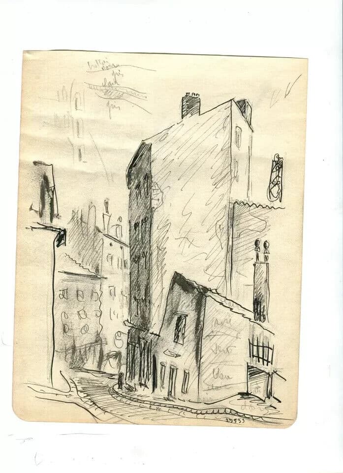 Vintage Ink Original Drawing Cityviews, Buildings, Houses c. 1930 image 6