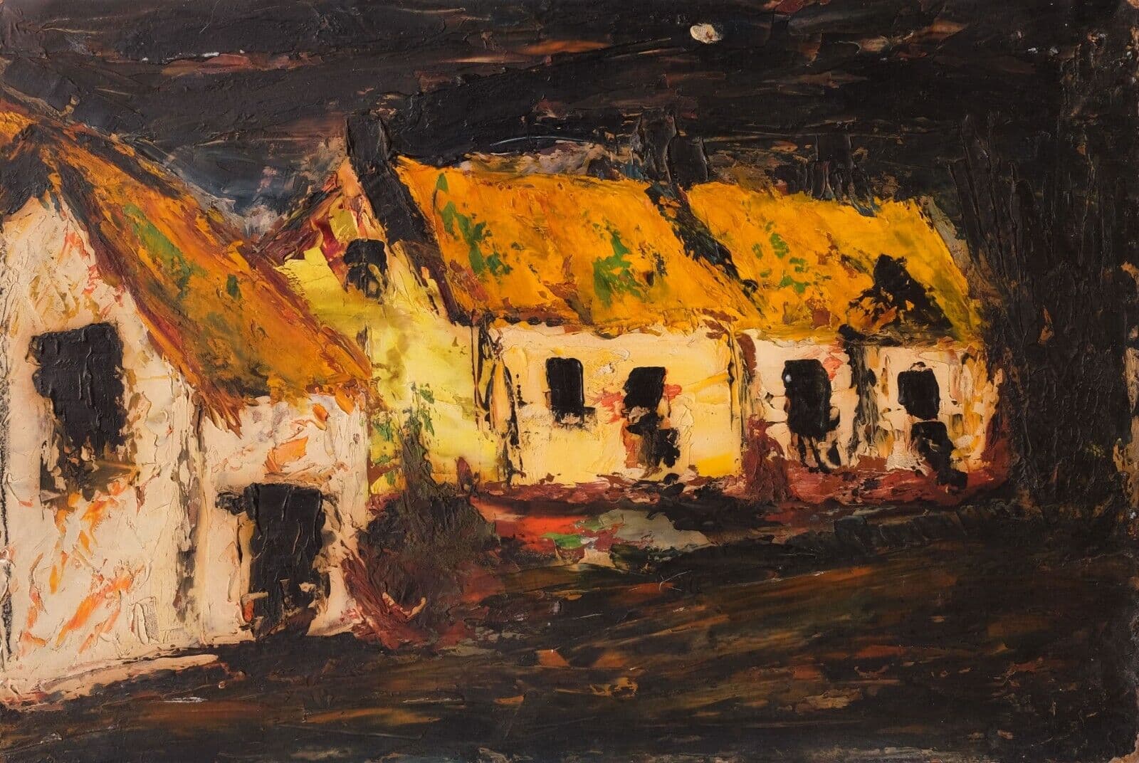 Modern Original Painting Landscape, Village, Houses, Expressionist signed 1960 image 1