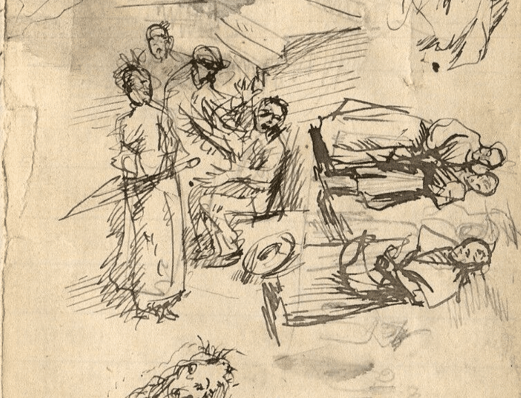 Antique Ink Drawing Original People, Multiples Sketches image 1