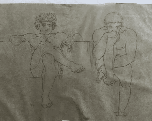 Vintage Pencil Drawing Man and Characters in the Antique after Flaxman