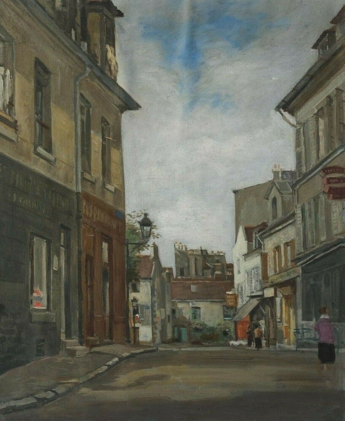 Modern Antique Original Painting Oil Inside Cityview with People Original image 1