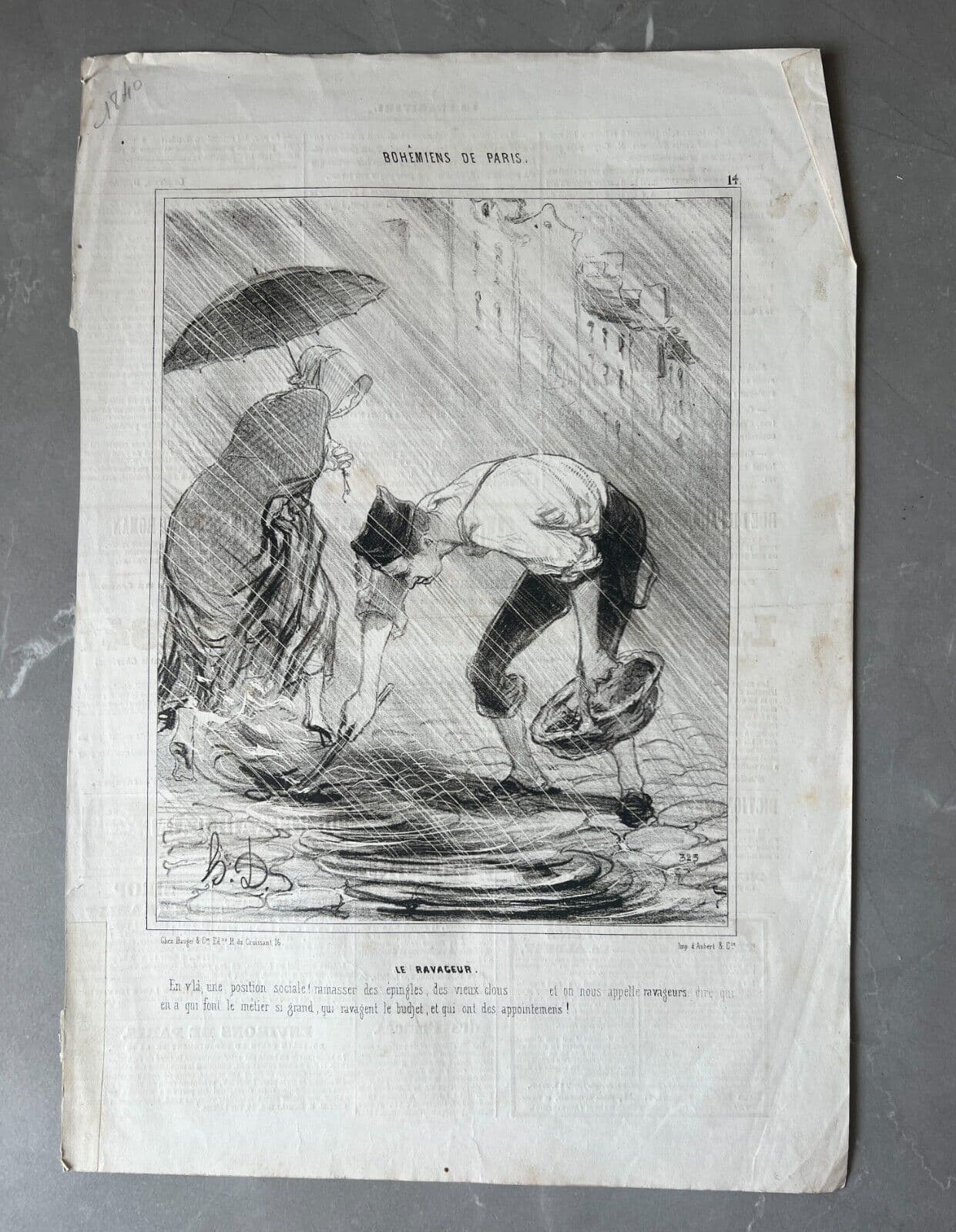 Antique Print 19th century Daumier, Bohemiens de Paris, le Ravageur image 2
