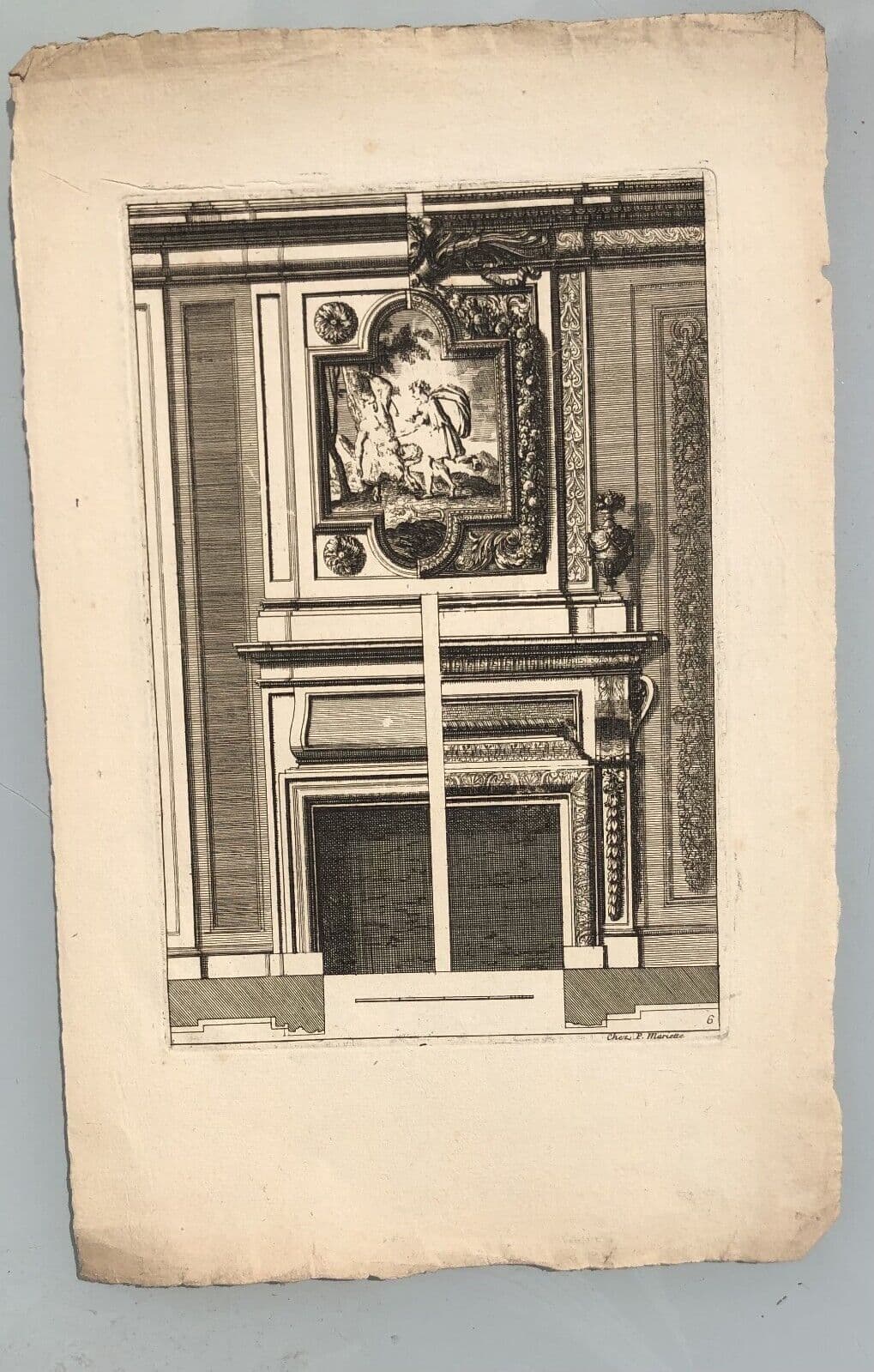 Antique Original Etching Jean MAROT Mariette, Fireplace, Architecture  x7 image 8