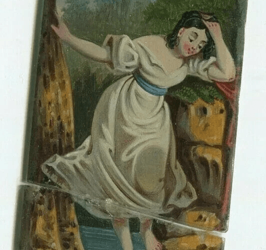 Antique Miniature Painting signed Genre Scene Woman Bathing by the Water image 3