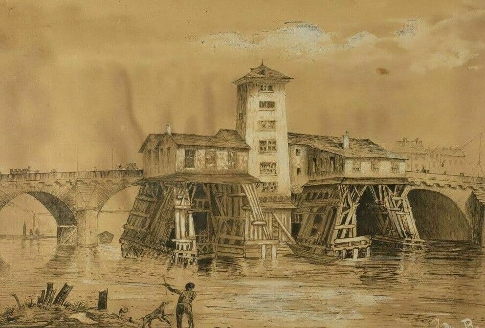 Antique Ink Drawing Original 18th century Jan DE BEYER (1703-1785) Bridge People image 1