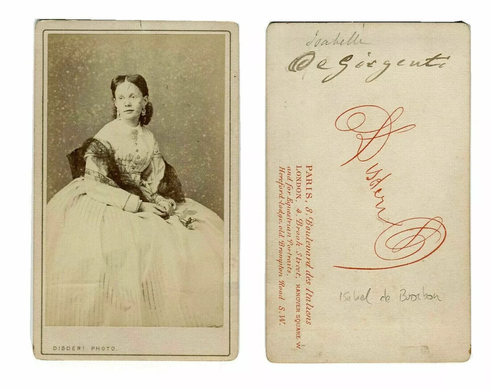 Vintage CDV Portrait Woman Photograph DISDERI Princess Isabelle de Bourbon 1865 image 2