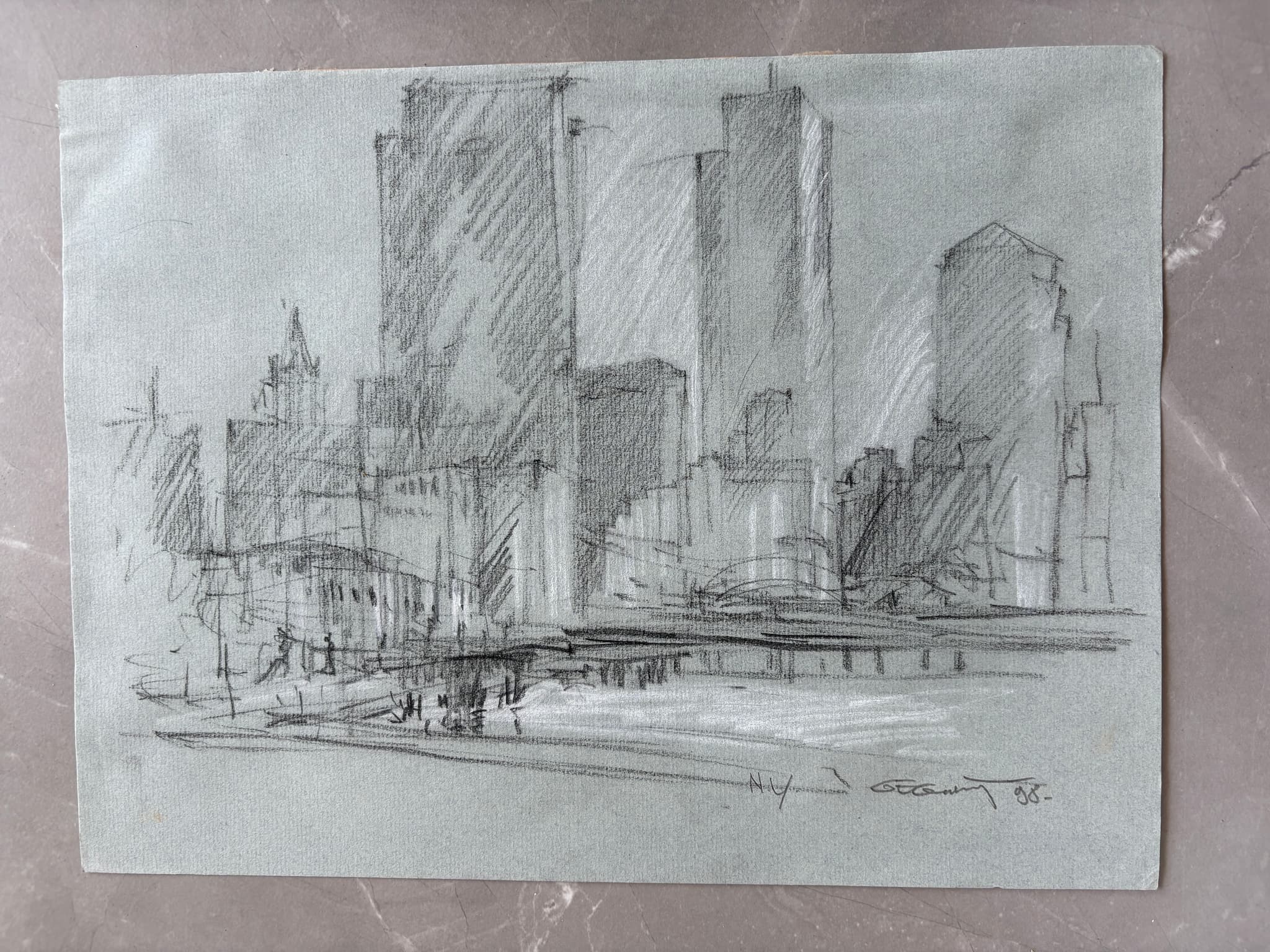 Modern Drawing Original signed New-York Cityview, Buildings image 3