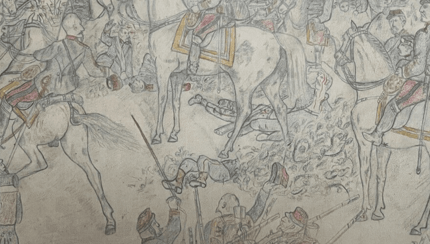 Antique Original Drawing Men, War, Conflicts, People, Horse, History image 6