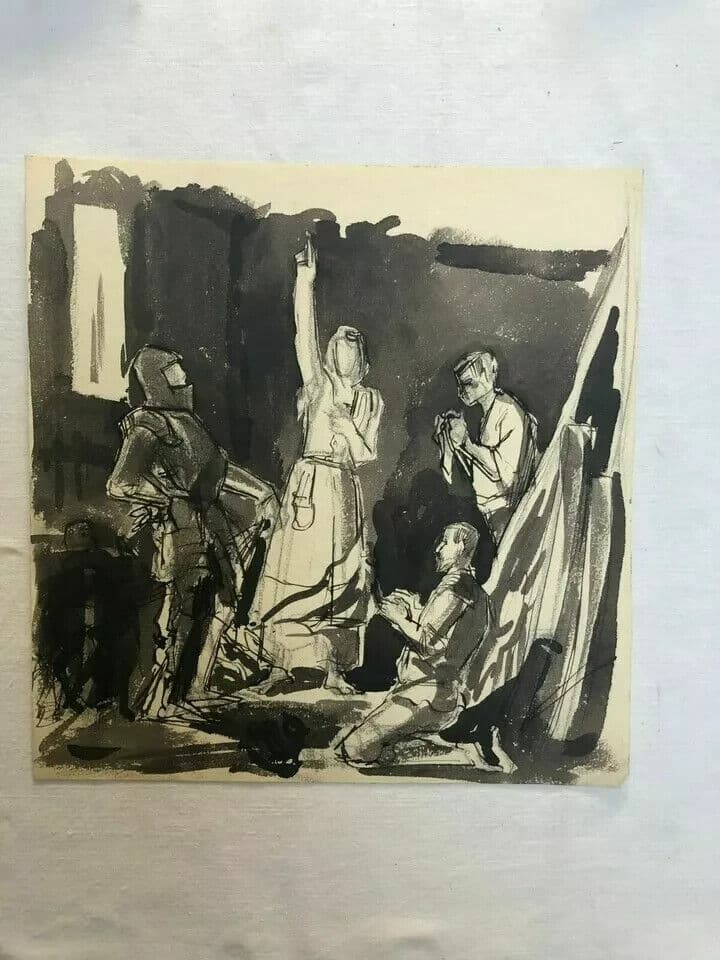 Antique Ink Drawing of Figures, Historical Scene image 6