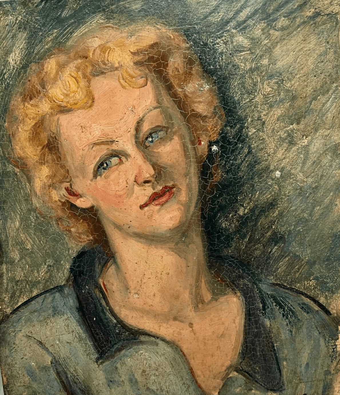 Antique Painting Oil Original Blonde Woman Portrait