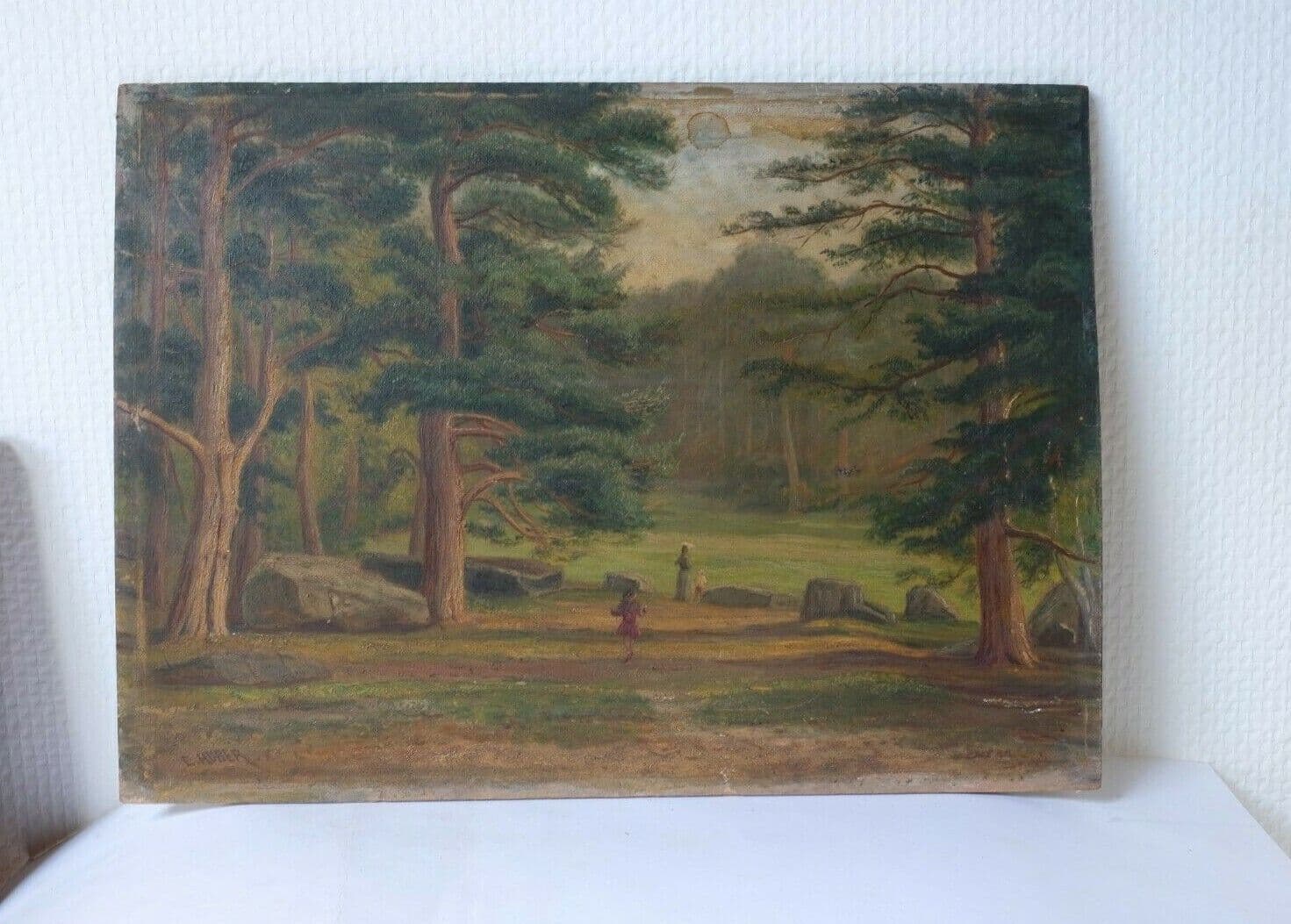 Original Painting signed, Landscape, Family, Kids,  Forest, Trees image 5