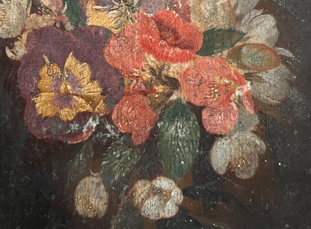 Antique Oil Old Original Painting Flowers Bouquet, Still Life Floral image 3