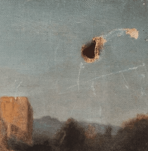 Antique Original Painting Landscape with Ruins, Castle 19th century People image 5