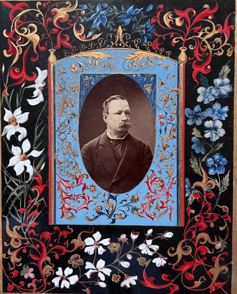 CDV Photograph Man Portrait 19th century Floral signed