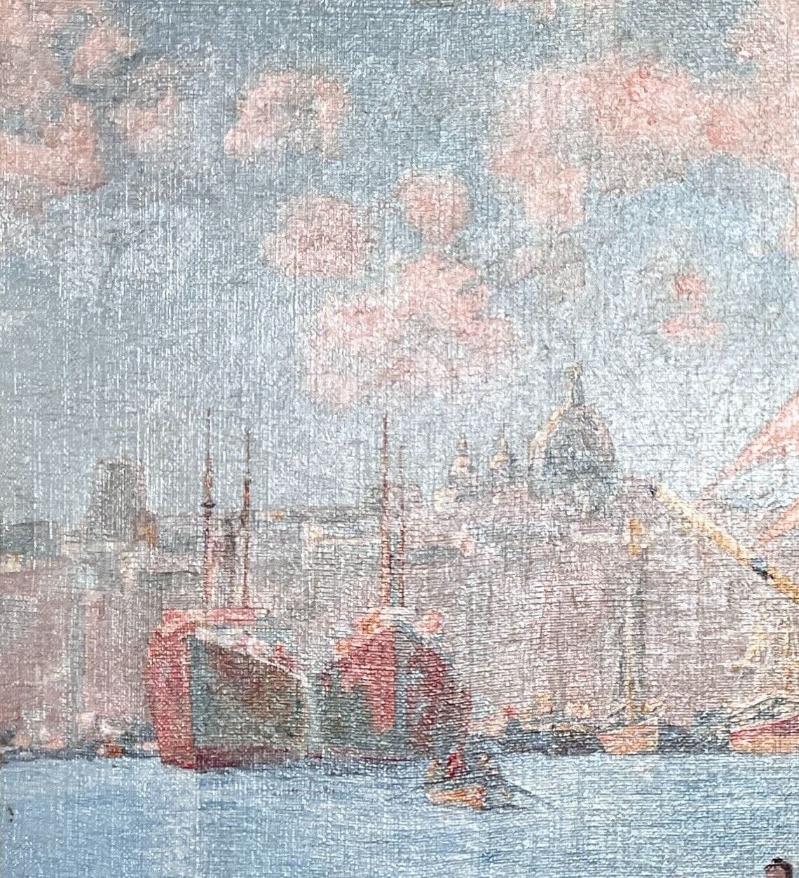 Antique Oil Painting Santa Salute Basilica, Grand Canal, Italy, Venice, Seascape image 3