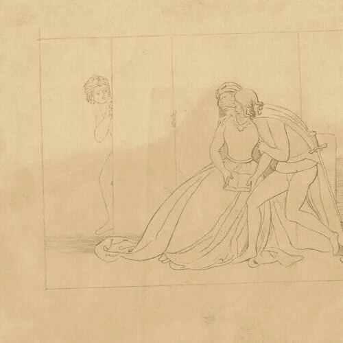 Antique Pencil Original Drawing 19th century Couple of Lovers image 2