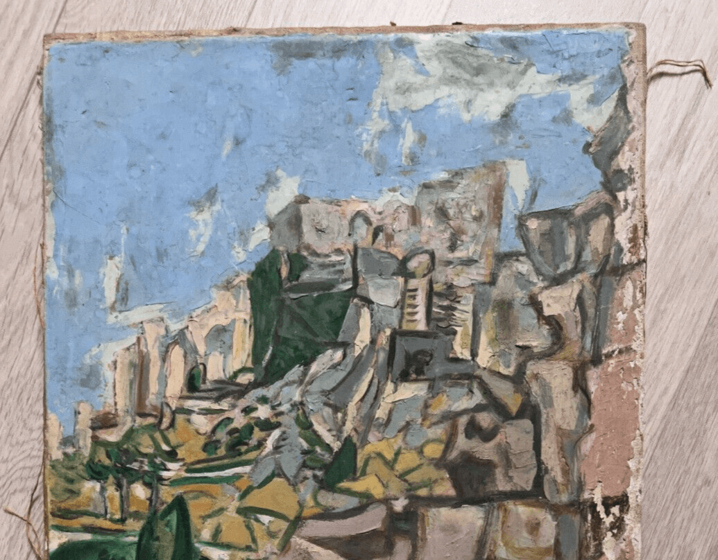 Antique Original Painting Cityview Landscape, Mountain image 5