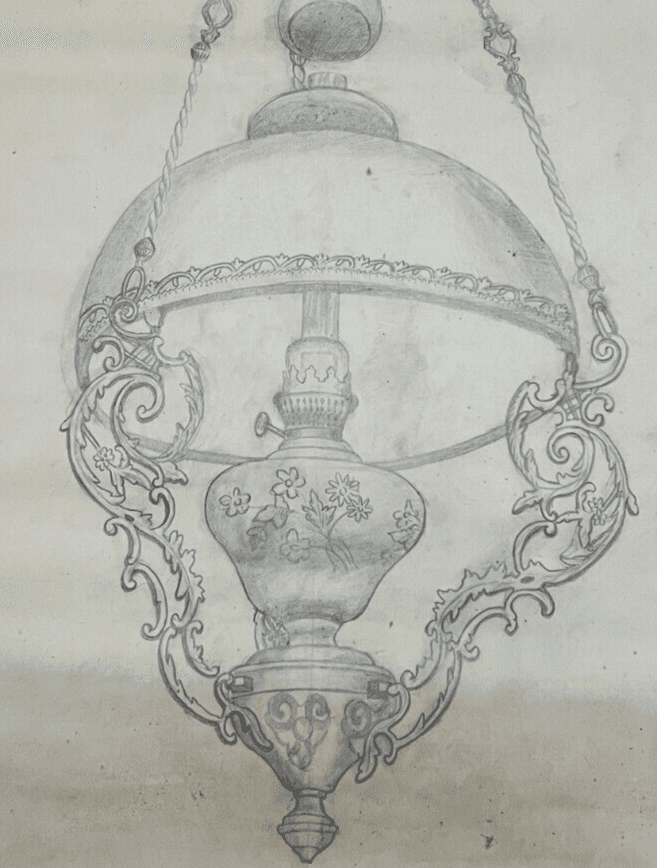 Antique Architecture Drawing Original Light, Lamp, Decoration Architectural image 5