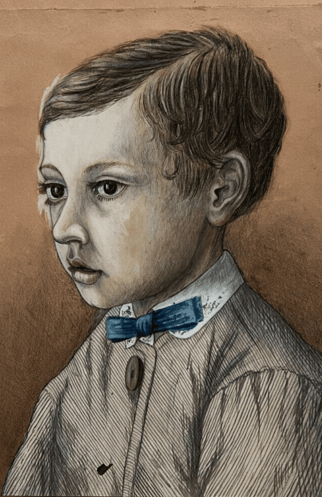 Antique Drawing Ink Original Boy, Portrait, Child 1870 19th century image 1