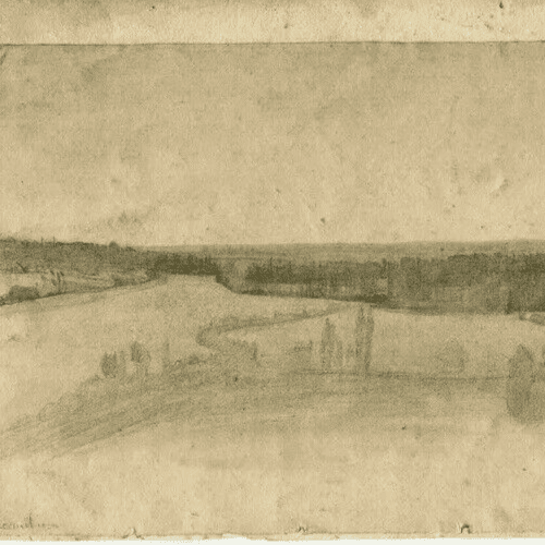 Antique Pencil Drawing 19th century of a Countryside Landscape image 3