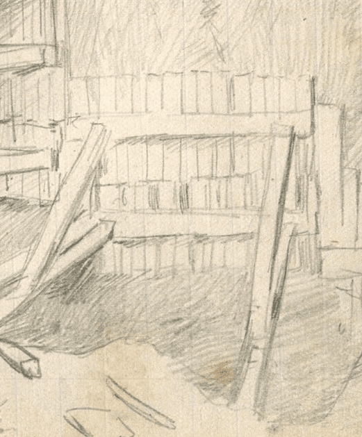 Vintage Pencil Original Drawing Entrance Mine, House, Landscape image 4