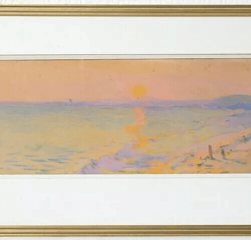 Vintage Drawing signed Marius ROBERT (1885-1966) Sunset Landscape by the Sea image 4
