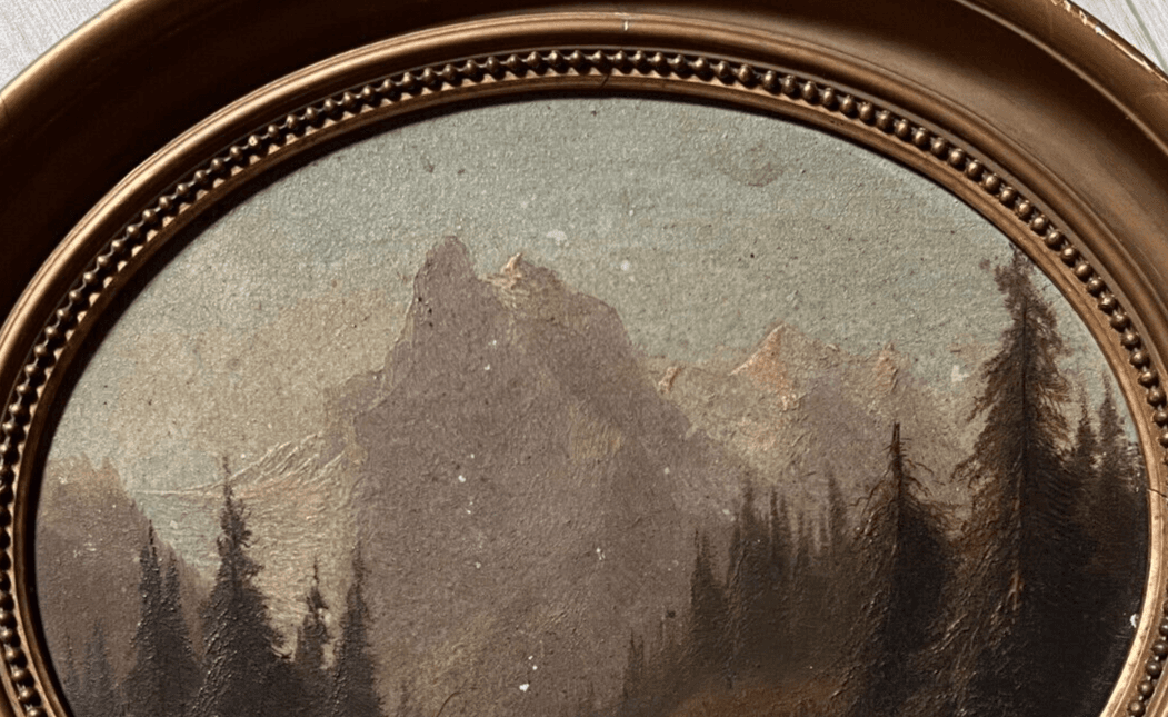 Antique Painting Original Landscape, Mountain, River, Trees, Berner Oberland image 2