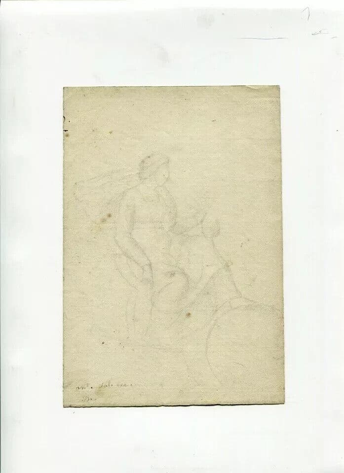 Antique Pencil Drawing 19th century Religion, Mythological Women image 4