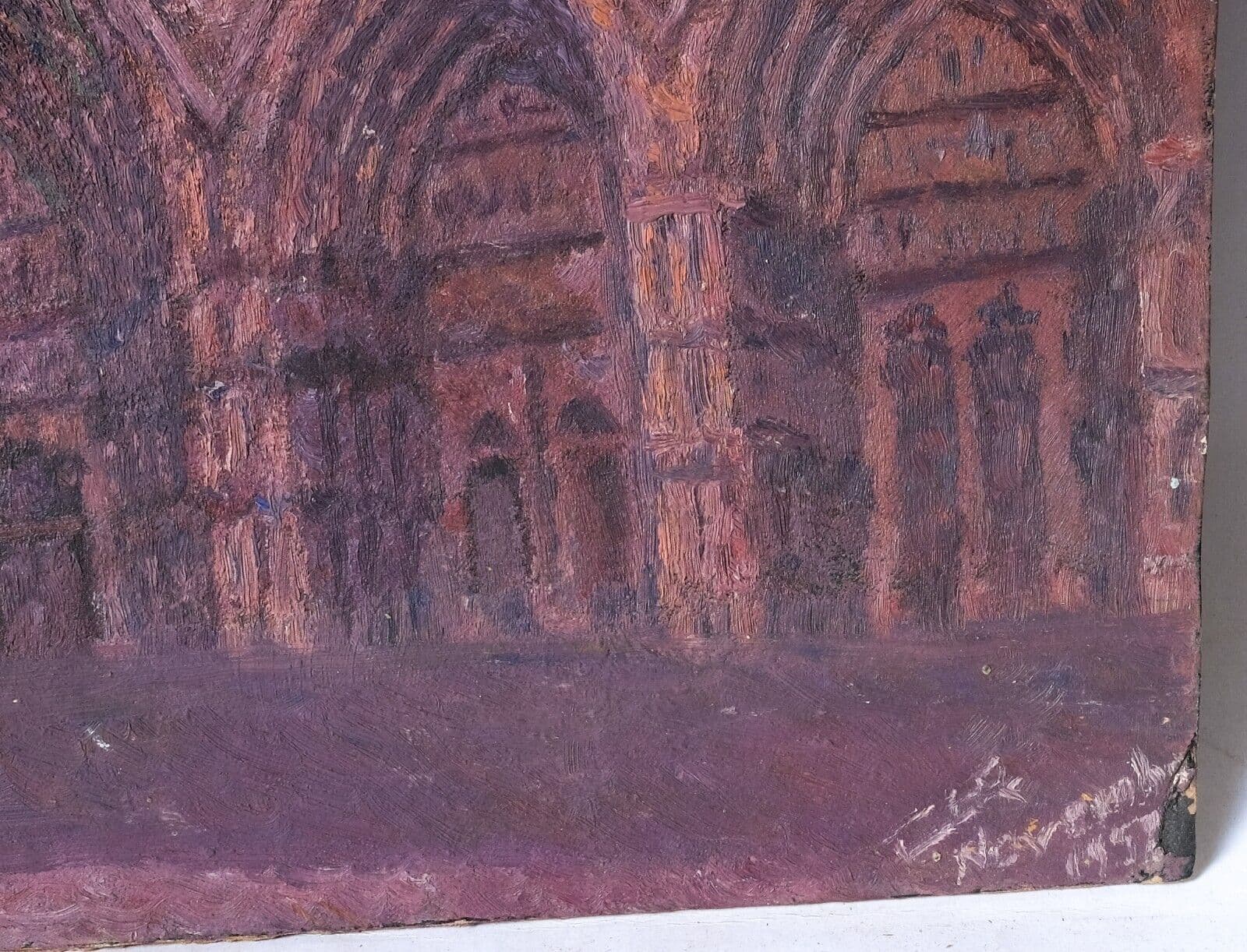 Vintage Oil Original Painting Landscape, Forest, Trees, Cathedral Rouen signed image 3