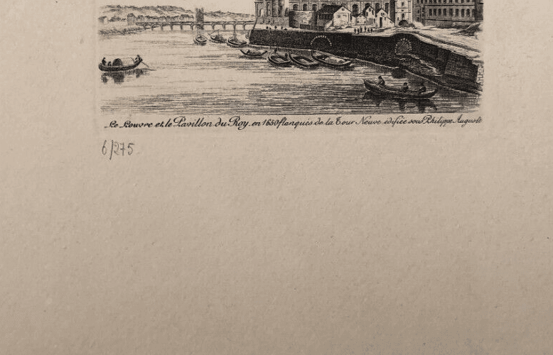 Antique Etching Original Landscape, Louvre, Pavillon le Roy, Tour Neuve image 4