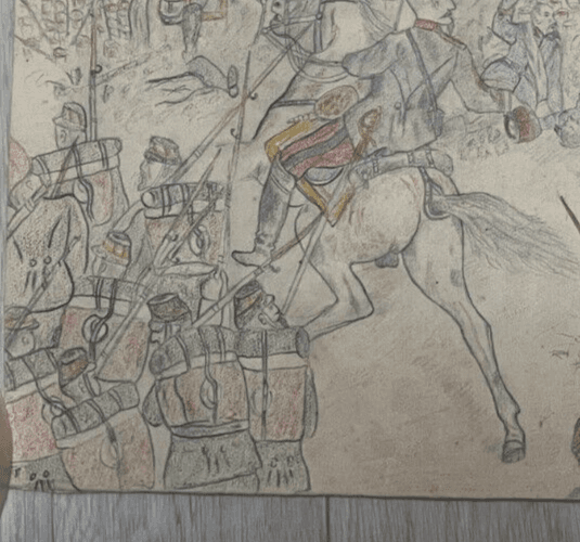 Antique Original Drawing Men, War, Conflicts, People, Horse, History image 7