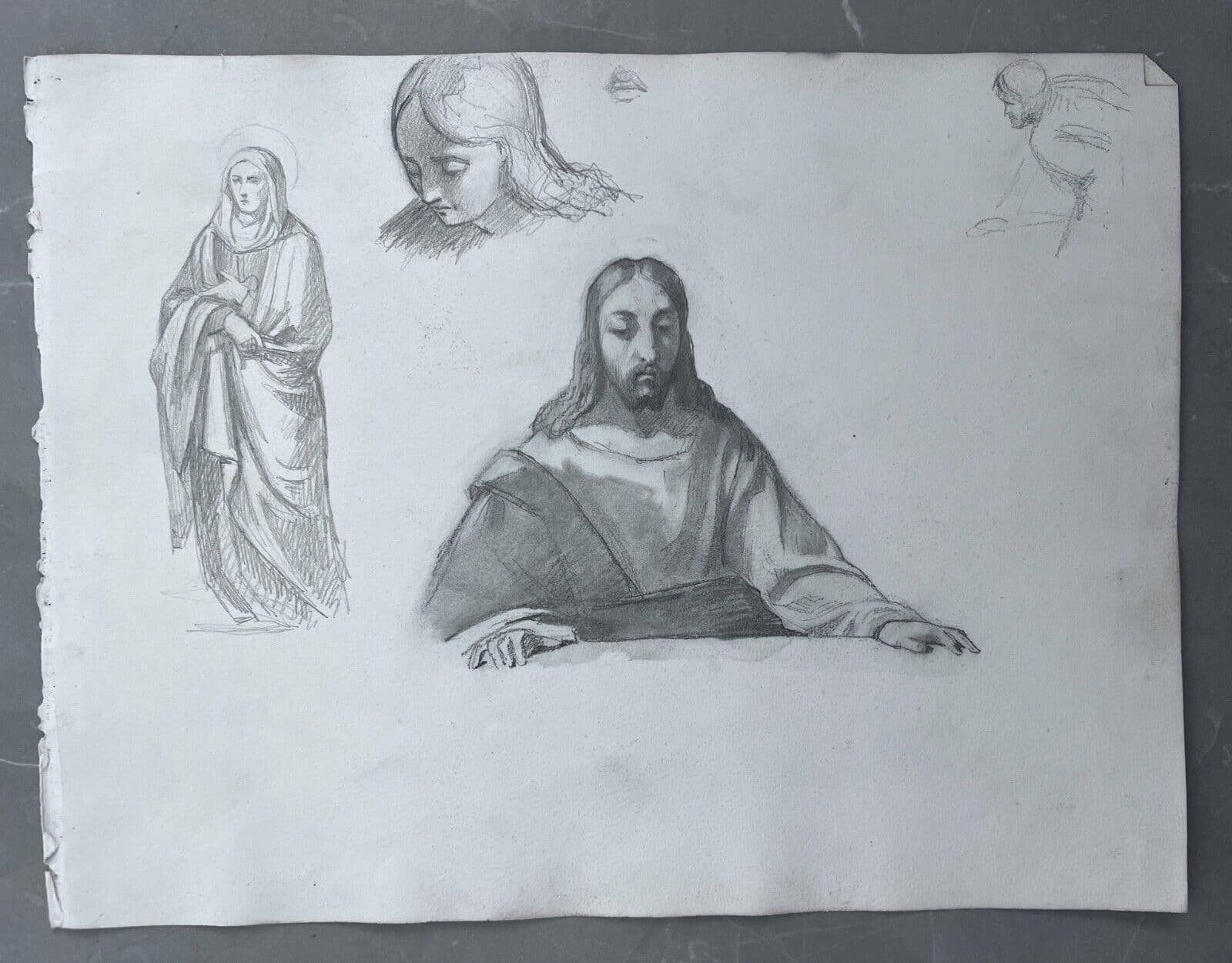 Antique Original Drawing 19th century Christ Religious Portraits image 5