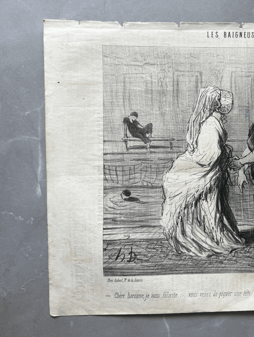 Antique Print 19th century Daumier, les Baigneuses, Baronne image 3