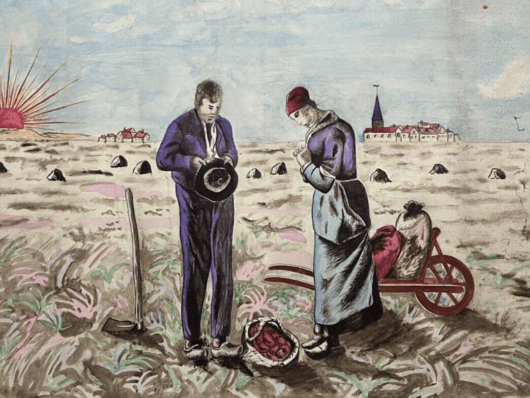 Antique Original Drawing People, Landscape, Working Life, Farmers, Portrait image 1