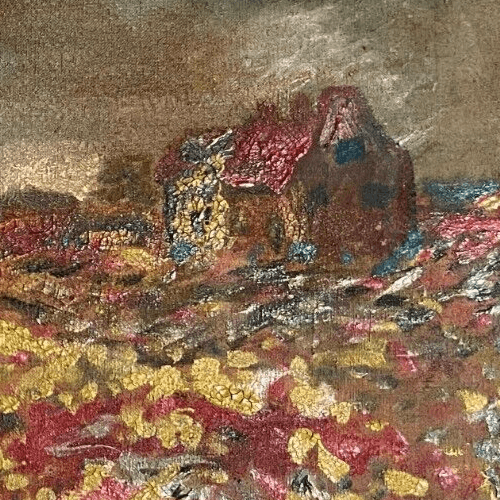 Antique Old Painting signed Mill Flowers Fields Landscape Floral image 3