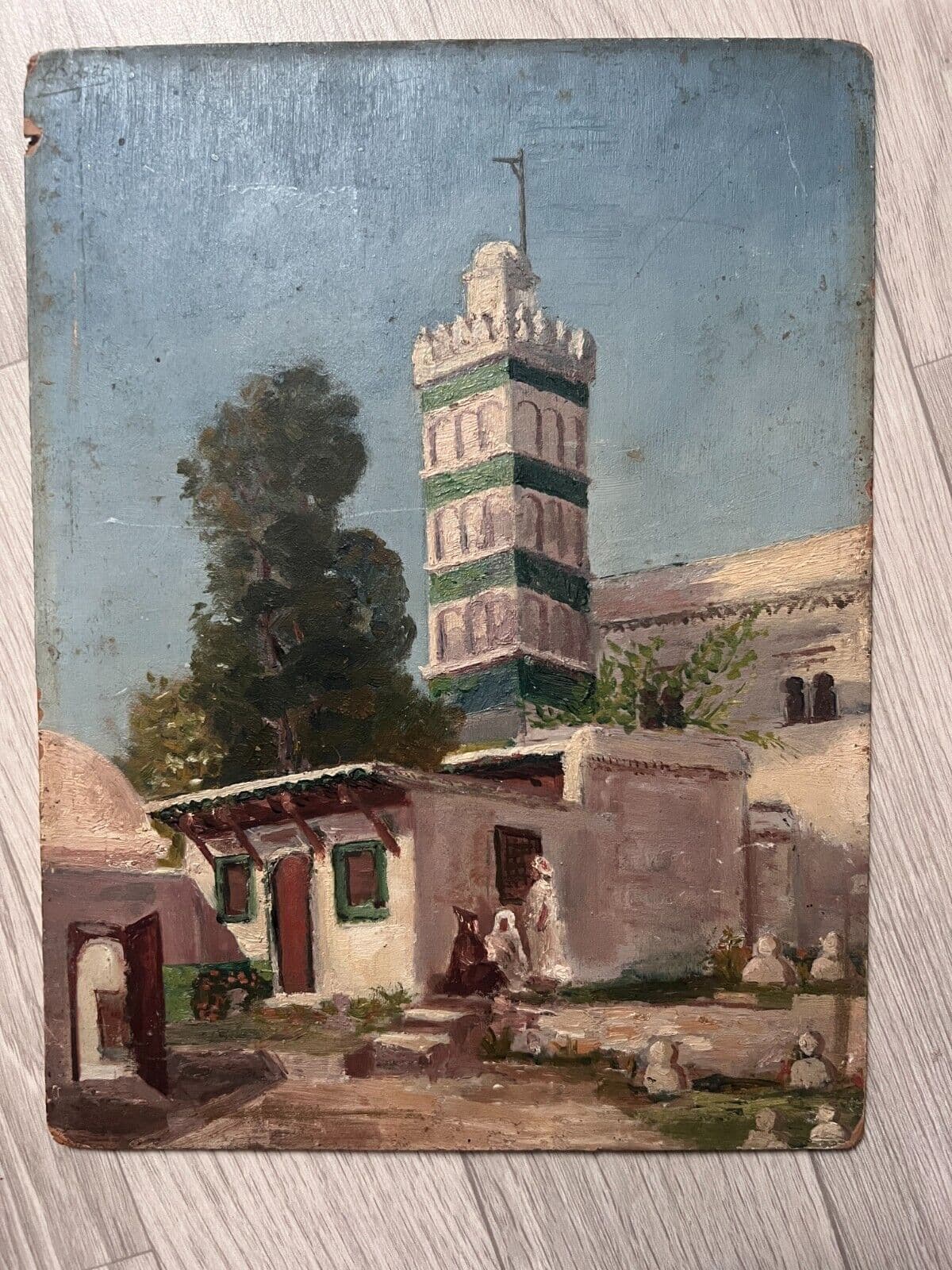 Antique Oil Painting Original Landscape, Mosque Sid Abdel Rahman, Alger image 2