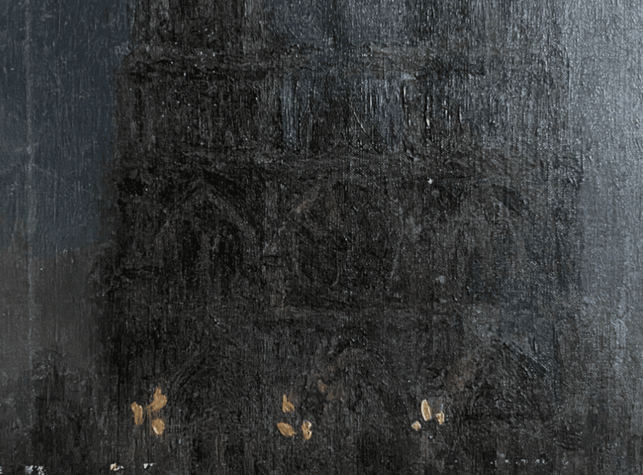 Antique Painting Original Cityview, Church, Notre-Dame de Paris, Night signed image 4