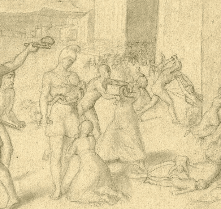 Antique Drawing 19th century Pencil Massacre of the Innocents 1834 Original image 6